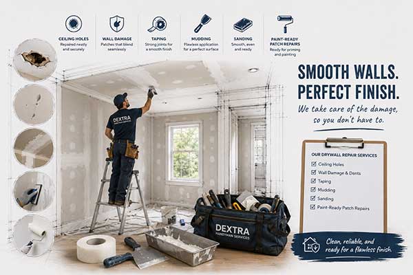 Drywall reapairs, patching and mudding by York Region Handyman